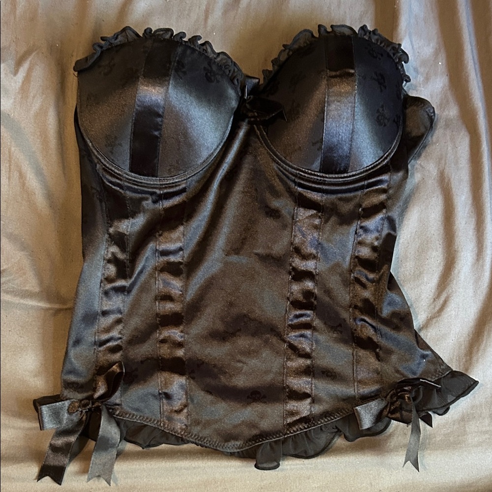 Black Satin Skull Bustier Corset Top